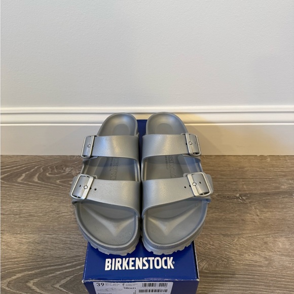Birkenstock Eva Arizona Metallic Silver Double Strap Sandals - Picture 4 of 6
